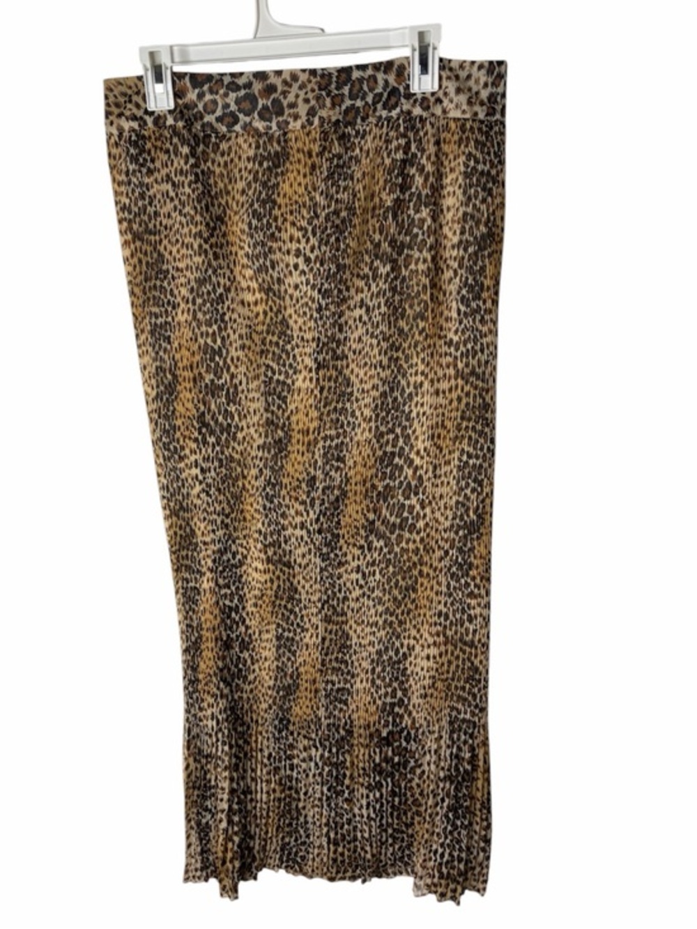 Chicos Accordion Pleat Maxi Skirt Size 1 Medium Stretch Lined Animal Cheetah